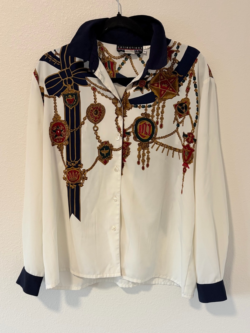 Vintage Collections Internationale Gold Chain Baroque Silk Feel Blouse Sz 12